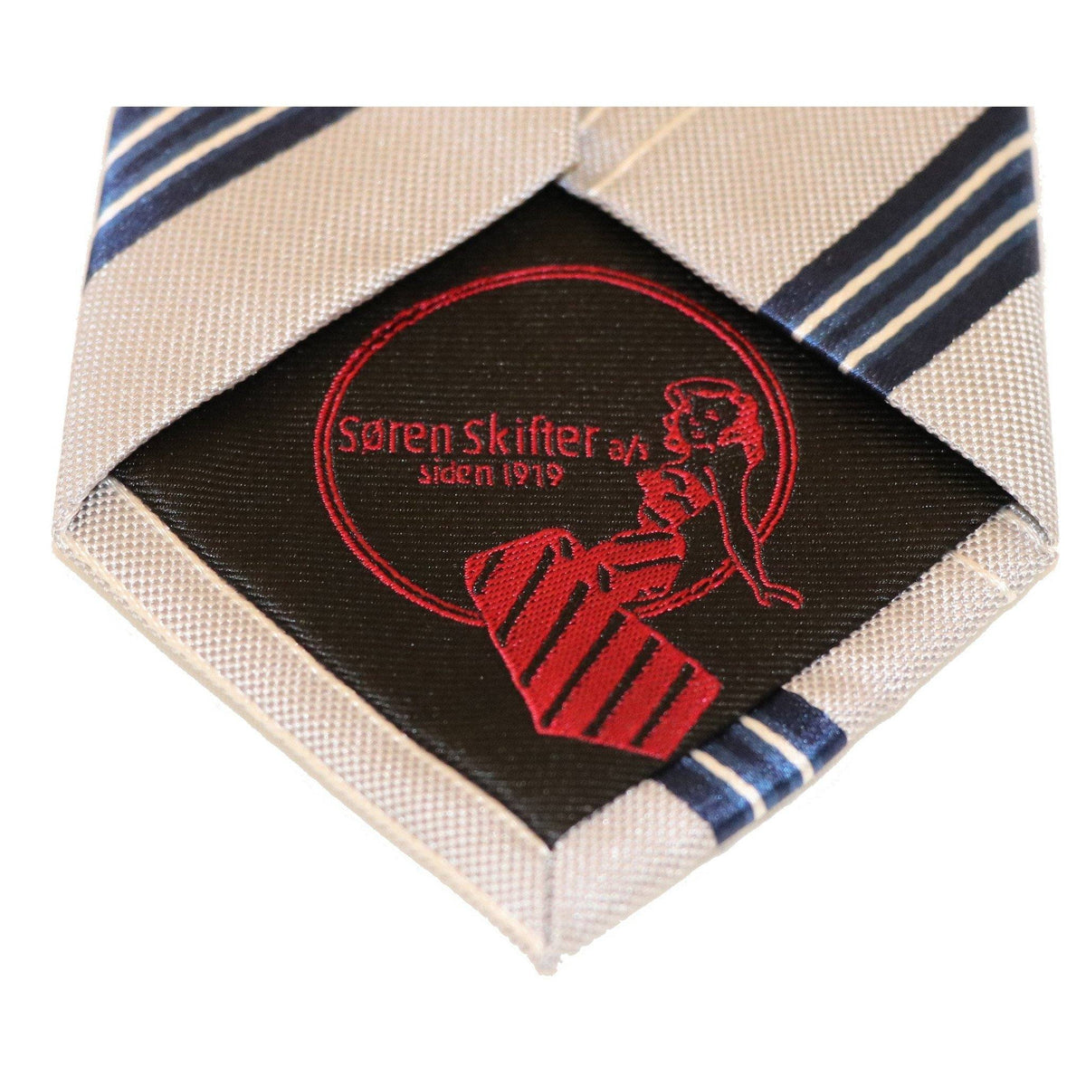 Søren Skifter slips – Lysegråt med blå og hvide striber – Slips – Sumisura