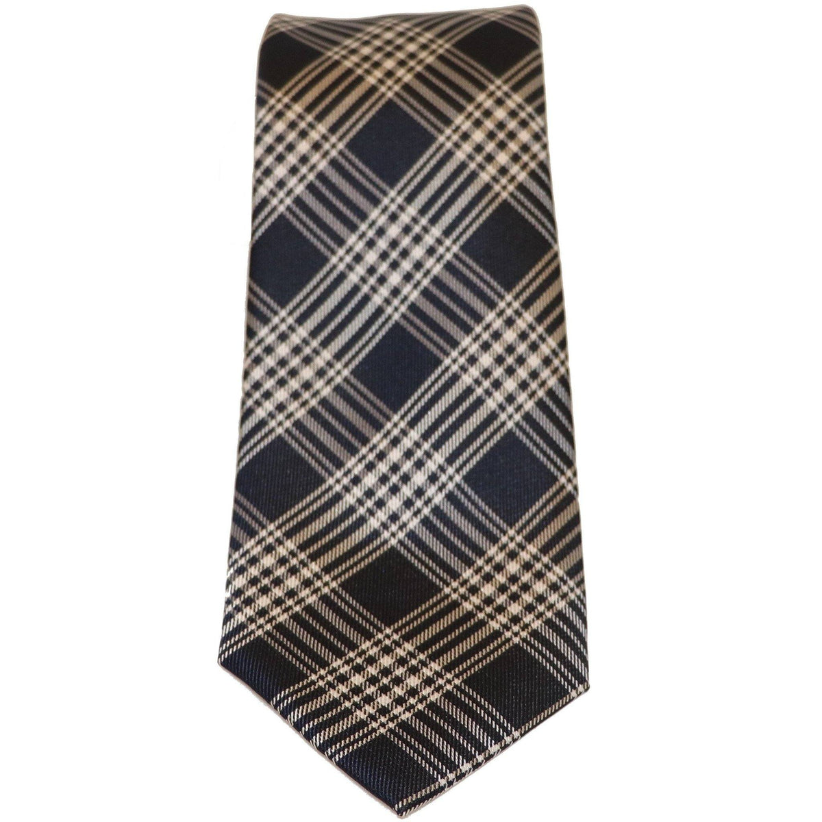 Søren Skifter slips – Mørkeblå med beige striber og tern – Slips – Sumisura